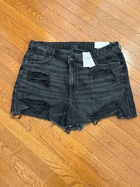 American Eagle Mom Short Distressed Black Denim Jean Shorts